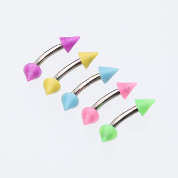 Detail View 1 of Neon Acrylic Spike Ends Curved Barbell Eyebrow Ring-Purple